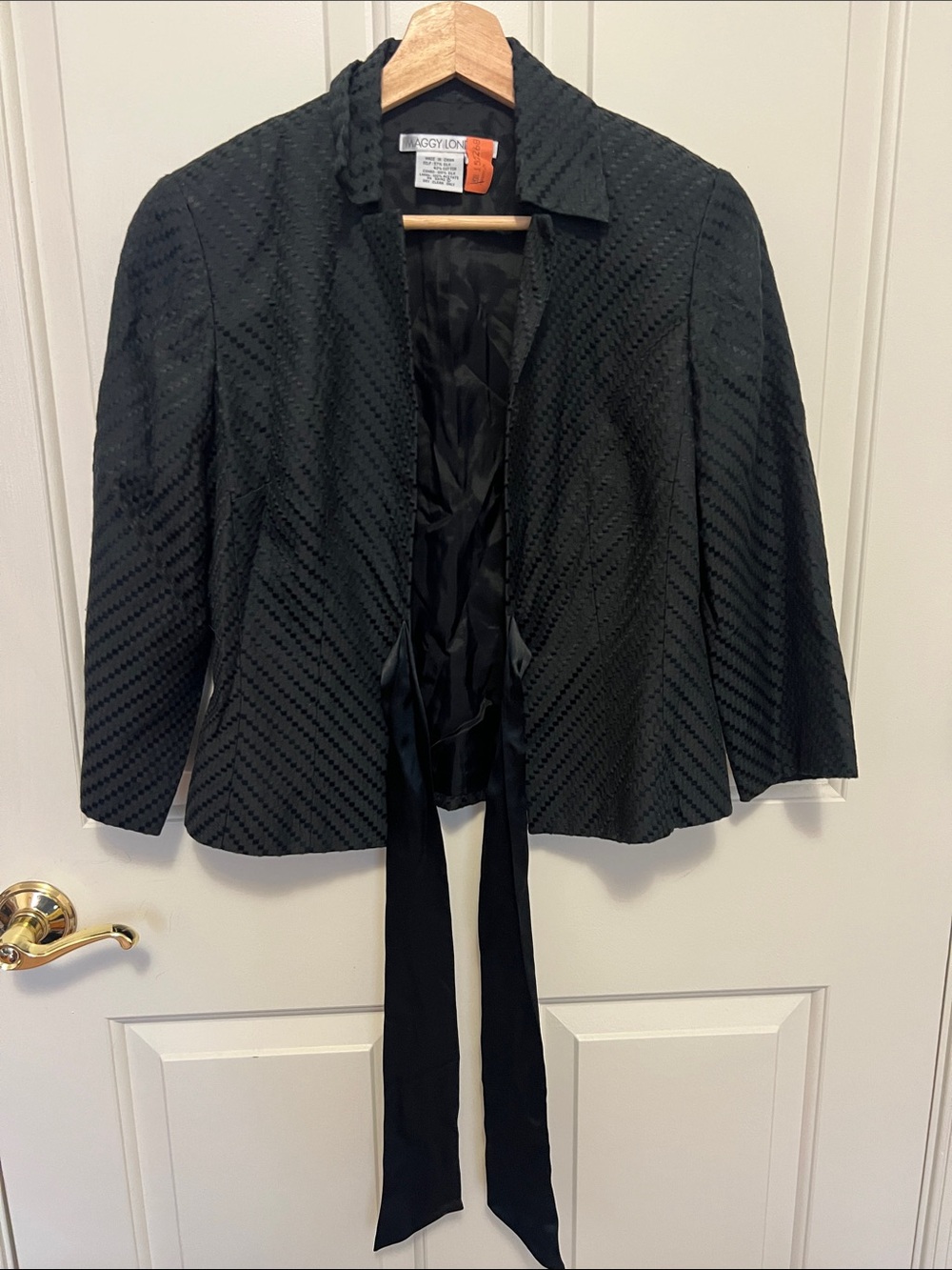 Maggy London Black Textured Tie-Front Blazer